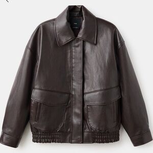 Mango Dark Brown Leather Bomber Jacket